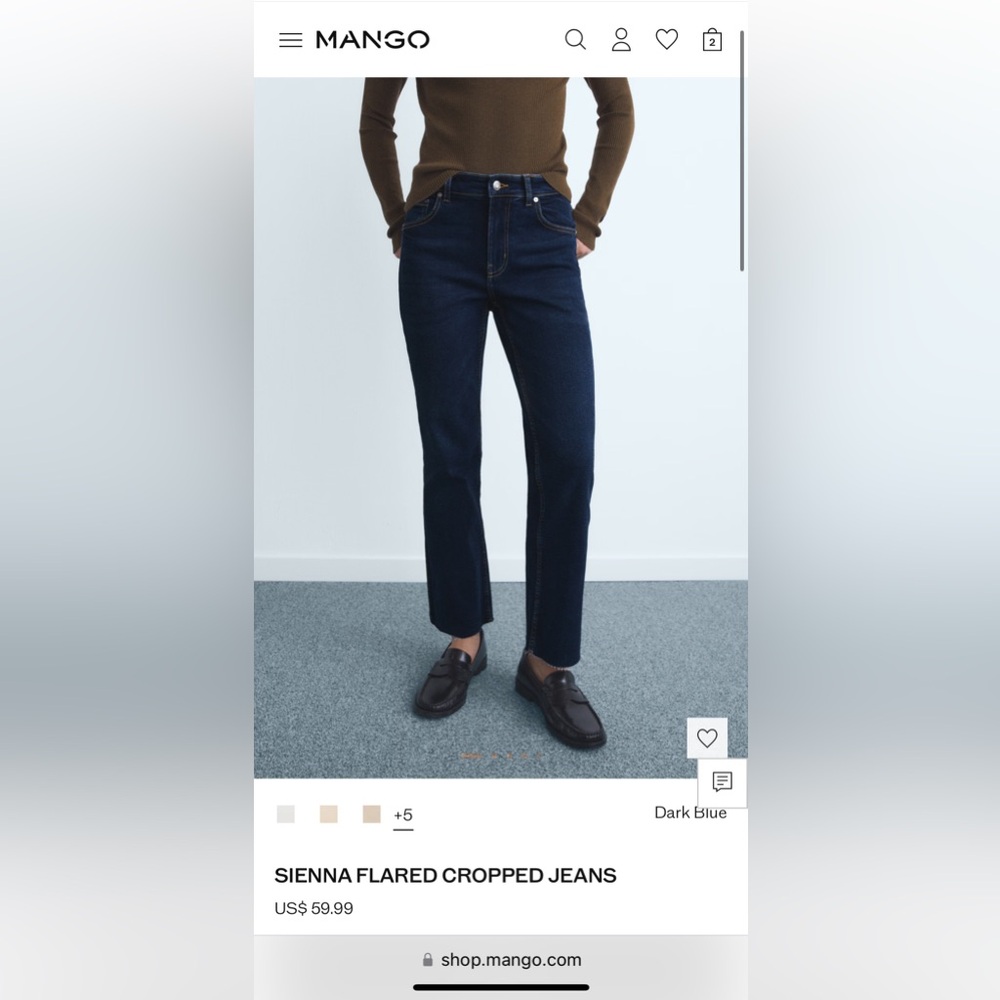 NWT Mango Sienna Dark Blue Flared Cropped Jeans, Size 12 (EUR 44)
